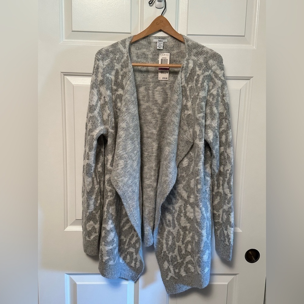 Bar III Grey Animal Print Drape Open Cardigan - Picture 2 of 6